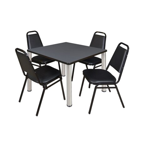 Kee Kee Square Table & Chair Set, Wood, Metal, Vinyl Top, Grey TB4242GYBPCM29BK
